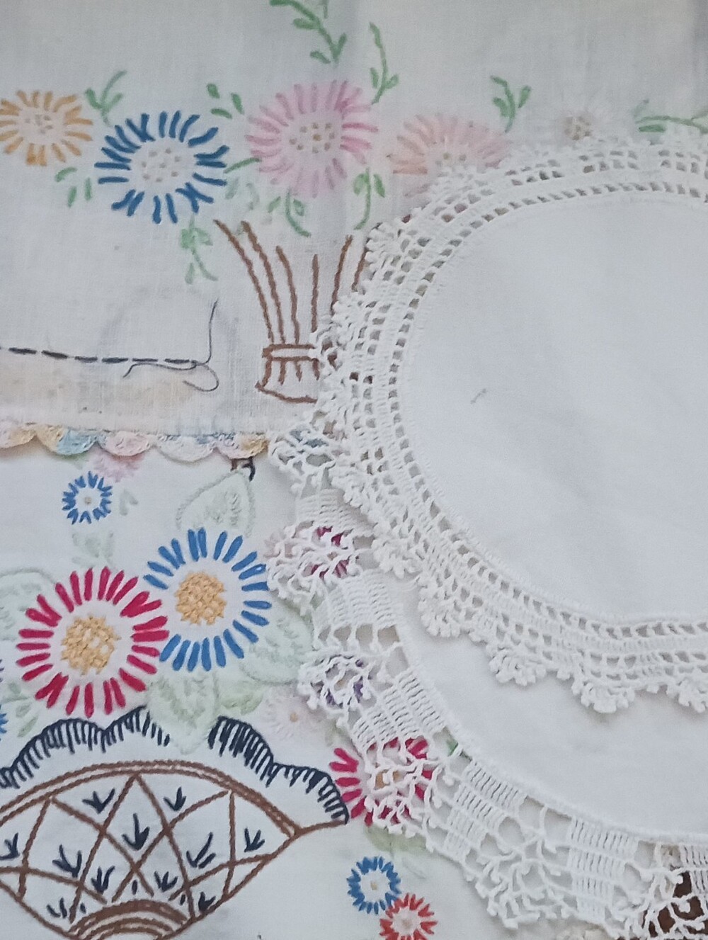 Vintage Needle Work Floral Basket Designs with Hand Tatting